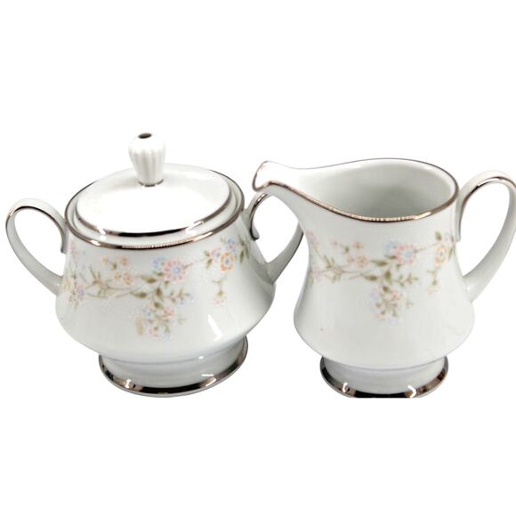 Noritake Contemporary Fine China Cream & Sugar Set Flowers Holbrook Pattern - Picture 1 of 7